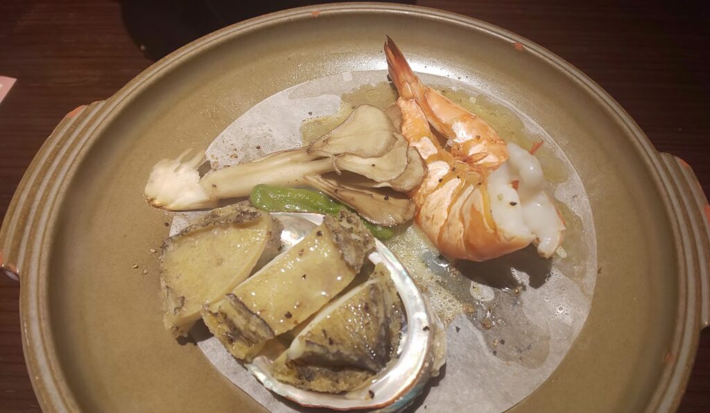夕食の料理　「海鮮陶板焼き」
